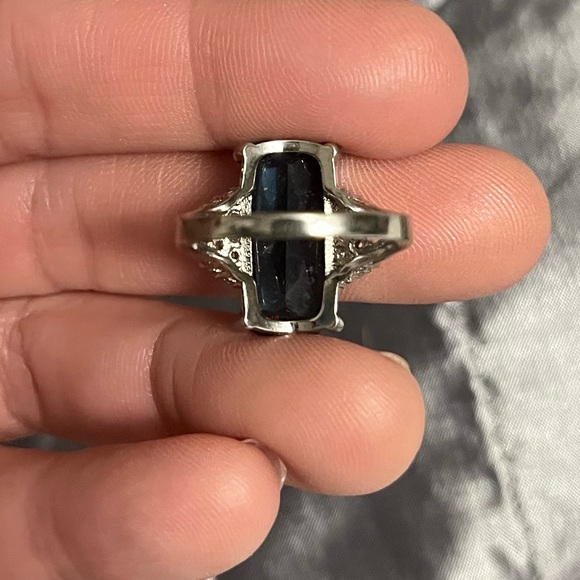 Sapphire gemstone , cubic zirconia large cocktail ring size 10 - Picture 7 of 8